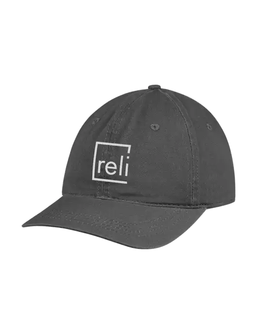 Garment Washed Unstructured Twill Charcoal Cap w/Reli Title Logo