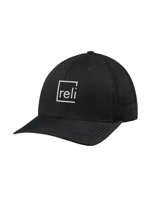 Richardson Adjustable Snapback Original 112 Trucker Cap Black w/Black Mesh w/Reli Title Logo