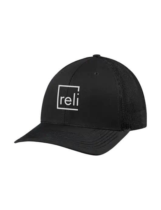 Richardson Adjustable Snapback Original 112 Trucker Cap Black w/Black Mesh w/Reli Title Logo