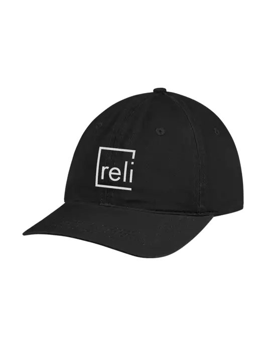 Garment Washed Unstructured Twill Black Cap w/Reli Title Logo