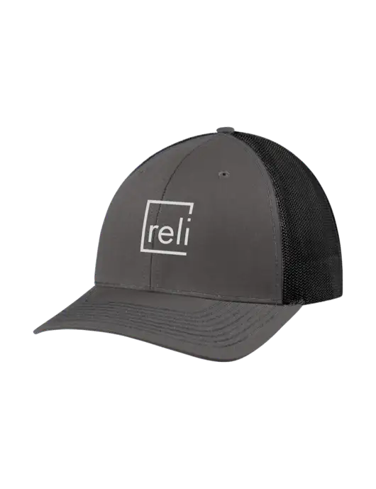 Richardson Adjustable Snapback Original 112 Trucker Cap Dark Grey w/Black Mesh w/Reli Title Logo