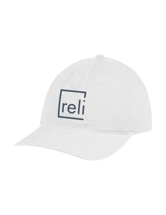 Garment Washed Unstructured Twill White Cap w/Reli Title Logo