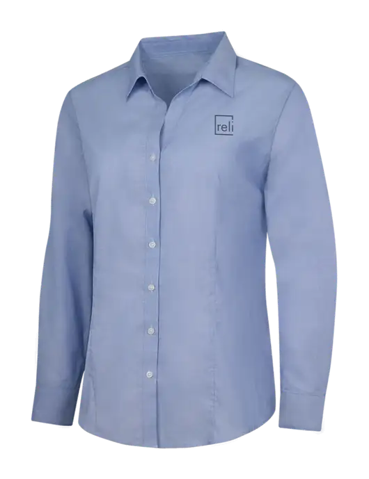 Light Slate Blue Womens Crosshatch Easy Care Shirt w/Reli Title Logo