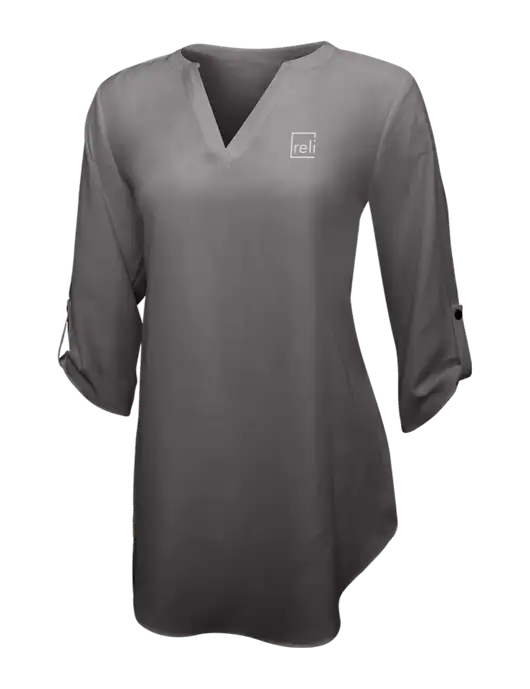 Dark Grey Womens 3/4 Sleeve Tunic Blouse w/Reli Title Logo