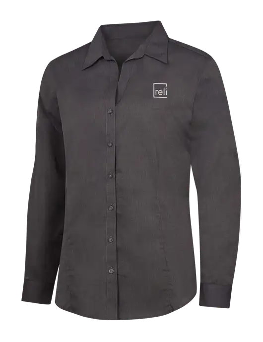 Womens Soft Black Crosshatch Easy Care Shirt w/Reli Title Logo