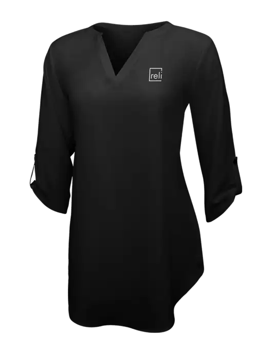 Womens Black 3/4 Sleeve Tunic Blouse w/Reli Title Logo