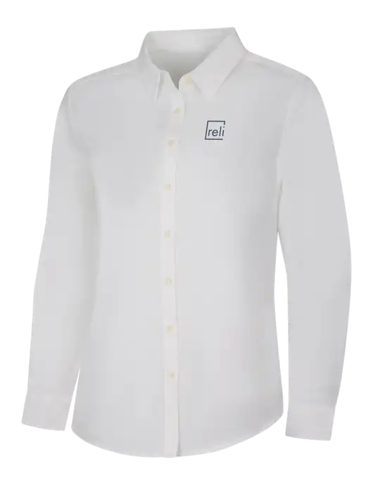 Womens White Long Sleeve Superpro React Twill Shirt w/Reli Title Logo