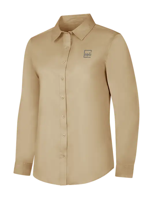 Dark Tan Womens Long Sleeve Superpro React Twill Shirt w/Reli Title Logo
