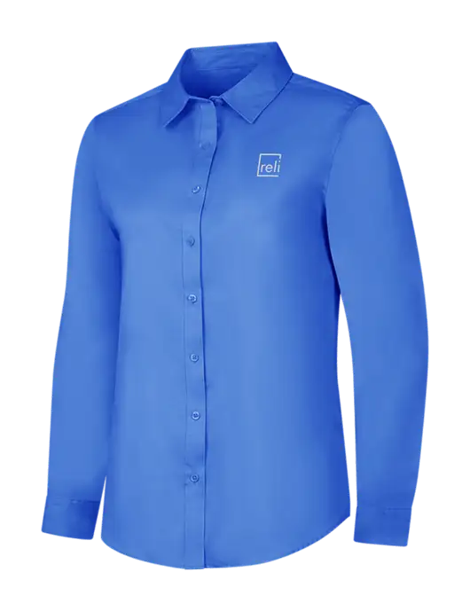Dark Carolina Blue Womens Long Sleeve Superpro React Twill Shirt w/Reli Title Logo