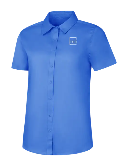 Womens Dark Carolina Blue Short Sleeve Superpro React Twill Shirt w/Reli Title Logo