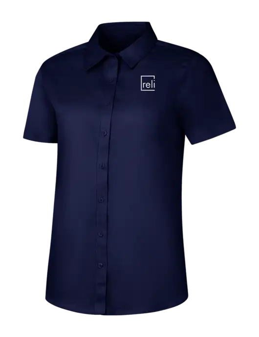 Womens Navy Short Sleeve Superpro React Twill Shirt w/Reli Title Logo