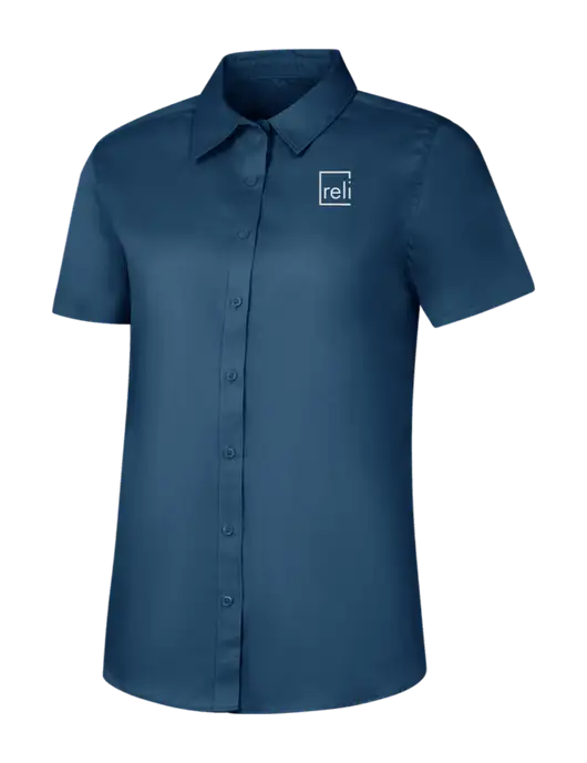 Womens Light Navy Short Sleeve Superpro React Twill Shirt w/Reli Title Logo