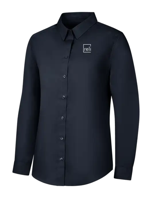 Womens River Blue Navy Long Sleeve Carefree Poplin Shirt w/Reli Title Logo