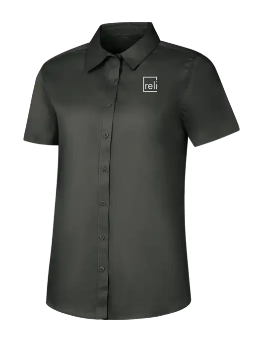 Womens Dark Grey Short Sleeve Superpro React Twill Shirt w/Reli Title Logo