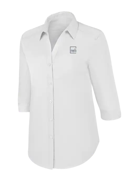 Womens White 3/4 Sleeve Carefree Poplin Shirt w/Reli Title Logo