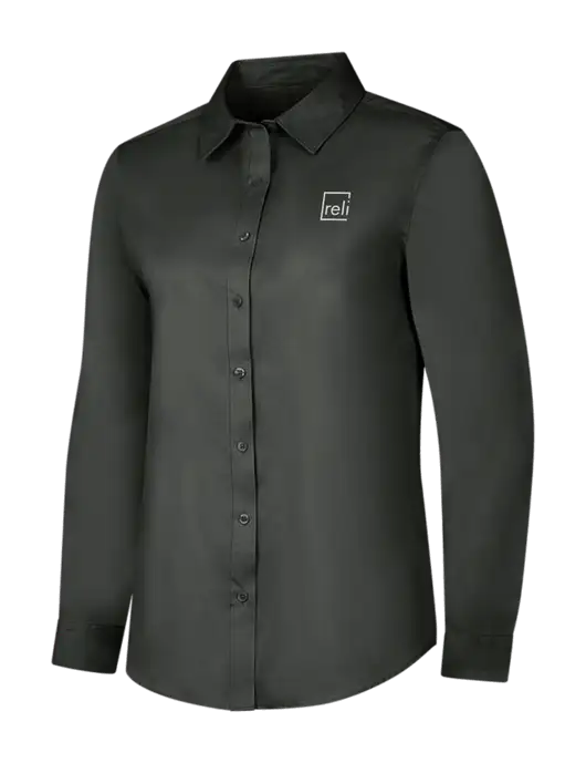 Dark Grey Womens Long Sleeve Superpro React Twill Shirt w/Reli Title Logo