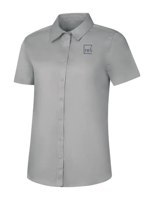 Womens Light Grey Short Sleeve Superpro React Twill Shirt w/Reli Title Logo