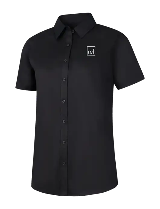 Womens Black Short Sleeve Superpro React Twill Shirt w/Reli Title Logo