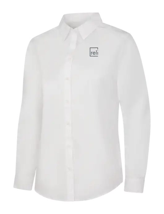 Womens White Long Sleeve Carefree Poplin Shirt w/Reli Title Logo