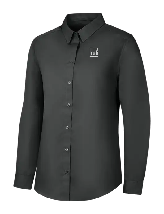 Womens Dark Grey Long Sleeve Carefree Poplin Shirt w/Reli Title Logo