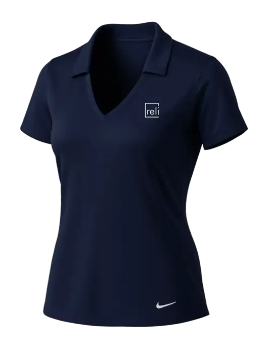 NIKE Dark Navy Womens Dri-Fit Vertical Mesh Polo w/Reli Title Logo