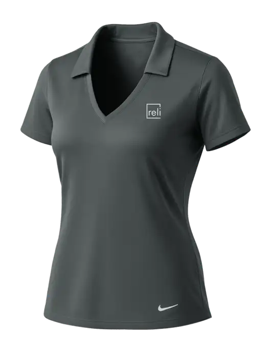 NIKE Dark Grey Womens Dri-Fit Vertical Mesh Polo w/Reli Title Logo
