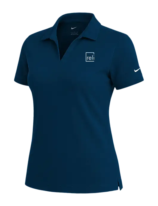 NIKE Navy Womens Dri-Fit Micro Pique Polo w/Reli Title Logo