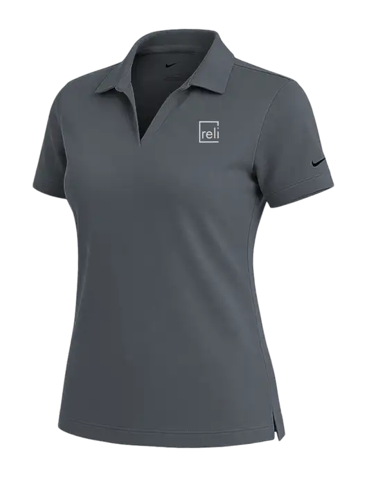 NIKE Dark Grey Womens Dri-Fit Micro Pique Polo w/Reli Title Logo