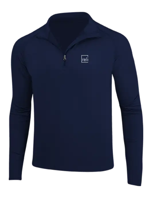 Navy Sport Wick Stretch 1/4 Zip Pullover w/Reli Title Logo