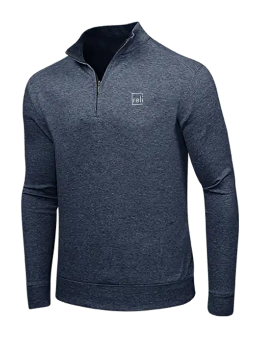Estate Blue Heather/Charcoal Heather Interlock 1/4 Zip w/Reli Title Logo