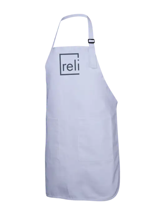 Full-Length White Apron With Pockets w/Reli Title Logo