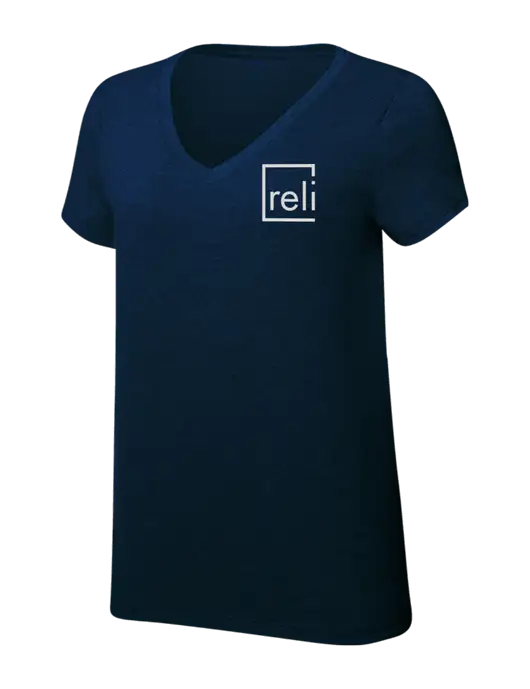 Womens Simply Soft V-Neck New Navy 4.5oz  Poly/Combed Ring Spun Cotton T-Shirt w/Reli Title Logo