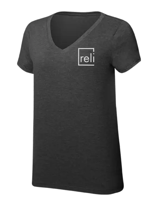 Womens Simply Soft V-Neck Black Frost 4.5oz  Poly/Combed Ring Spun Cotton T-Shirt w/Reli Title Logo