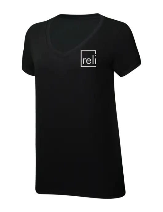 Womens Simply Soft V-Neck Black 4.5oz  Poly/Combed Ring Spun Cotton T-Shirt w/Reli Title Logo