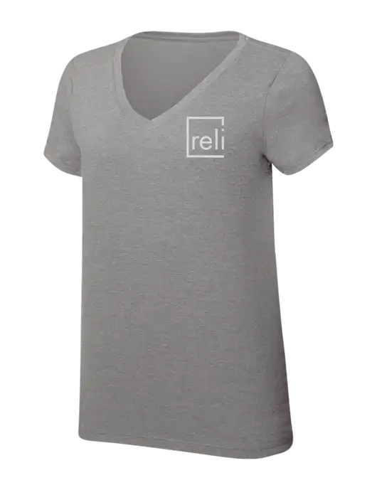 Womens Simply Soft V-Neck Grey Frost 4.5oz  Poly/Combed Ring Spun Cotton T-Shirt w/Reli Title Logo