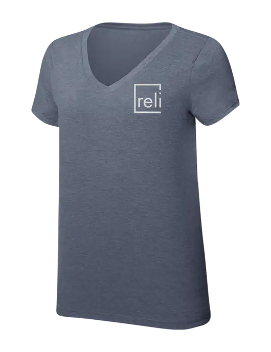 Womens Simply Soft V-Neck Navy Frost 4.5oz  Poly/Combed Ring Spun Cotton T-Shirt w/Reli Title Logo