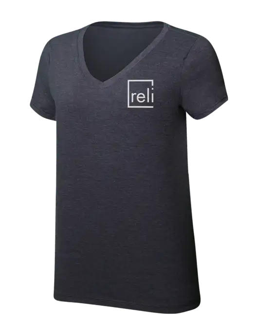 Womens Simply Soft V-Neck Heather Charcoal 4.5oz  Poly/Combed Ring Spun Cotton T-Shirt w/Reli Title Logo
