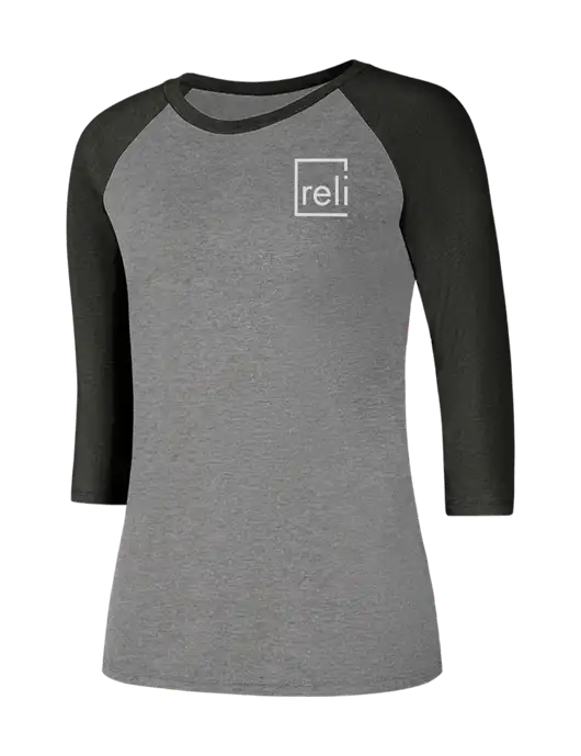 Womens Simply Soft 3/4 Sleeve Black Frost/Grey Frost Ring Spun Cotton T-Shirt w/Reli Title Logo
