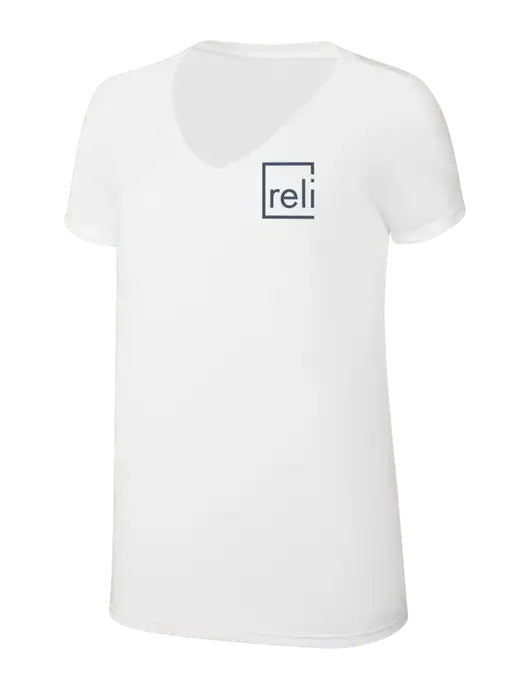 Womens Simply Soft V-Neck White 4.5oz  Poly/Combed Ring Spun Cotton T-Shirt w/Reli Title Logo