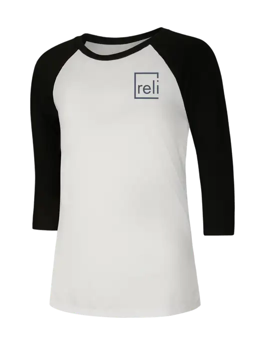Womens Simply Soft 3/4 Sleeve Black/White Ring Spun Cotton T-Shirt w/Reli Title Logo