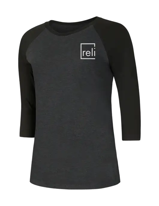 Womens Simply Soft 3/4 Sleeve Black/Black Frost Ring Spun Cotton T-Shirt w/Reli Title Logo