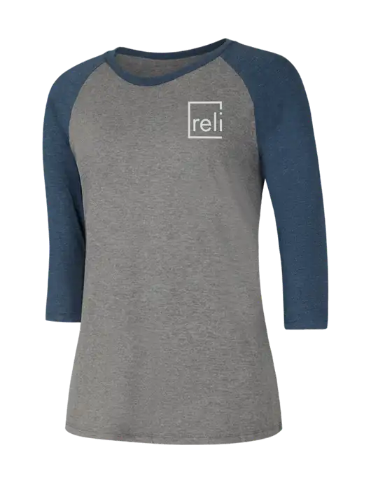 Womens Simply Soft 3/4 Sleeve Navy Frost/Grey Frost Ring Spun Cotton T-Shirt w/Reli Title Logo