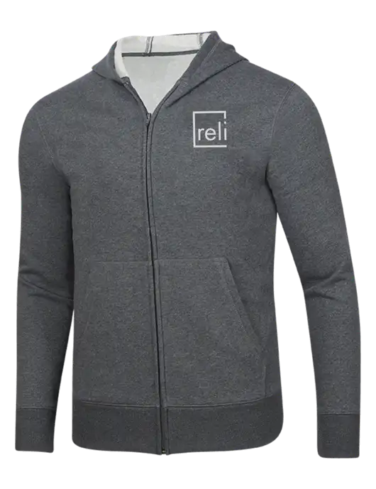 Full-Zip Dark Grey Heather Heavyweight Hooded Sweatshirt w/Reli Title Logo