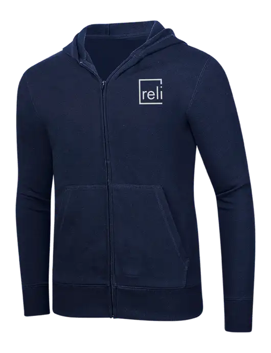 Full-Zip Navy Heavyweight Hooded Sweatshirt w/Reli Title Logo