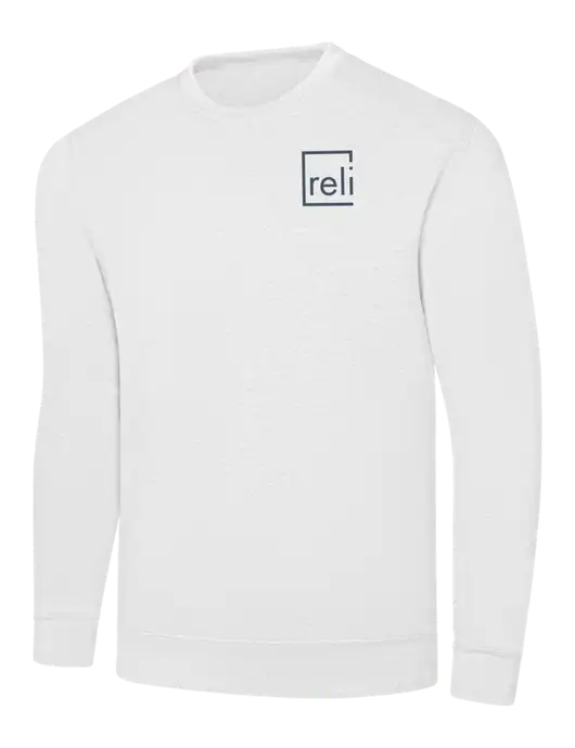 White 7.8 oz Ring Spun Crew Sweatshirt w/Reli Title Logo