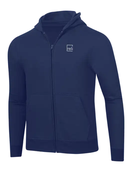 Navy 8.5 oz Ring Spun Zip Hooded Sweatshirt w/Reli Title Logo