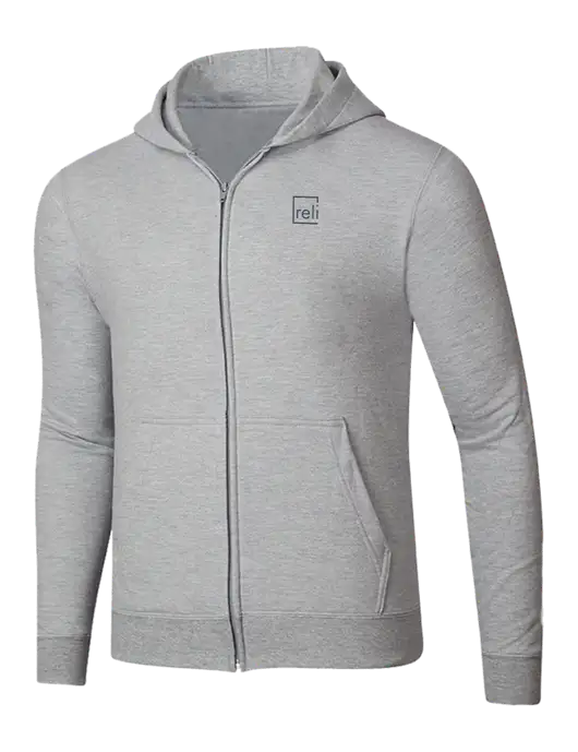 Light Grey Heather 8.5 oz Ring Spun Zip Hooded Sweatshirt w/Reli Title Logo