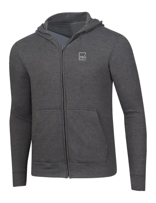Dark Heather Grey 8.5 oz Ring Spun Zip Hooded Sweatshirt w/Reli Title Logo