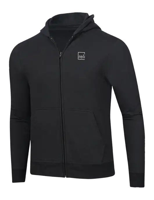 Jet Black 8.5 oz Ring Spun Zip Hooded Sweatshirt w/Reli Title Logo