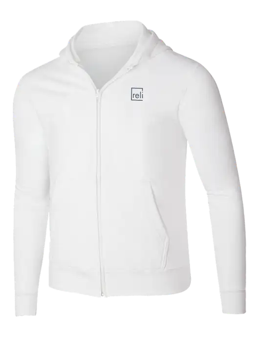 White 8.5 oz Ring Spun Zip Hooded Sweatshirt w/Reli Title Logo